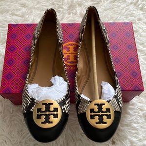 TORY BURCH cap-toe BALLET Snake/Nappa Leather 100% Authentic 👀 must see!